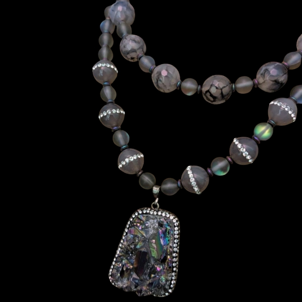 Dramatic Black And Silver Statement Necklace With… - image 2